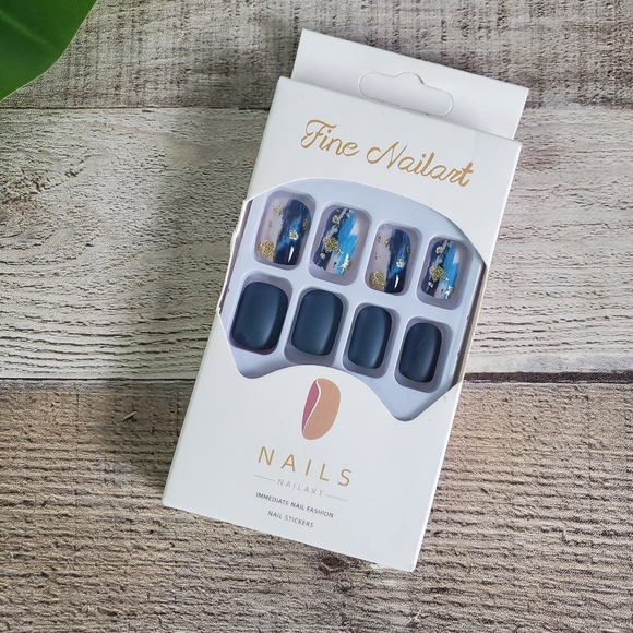 Other - Blue Smudge Gold Glitter Press-on Nails